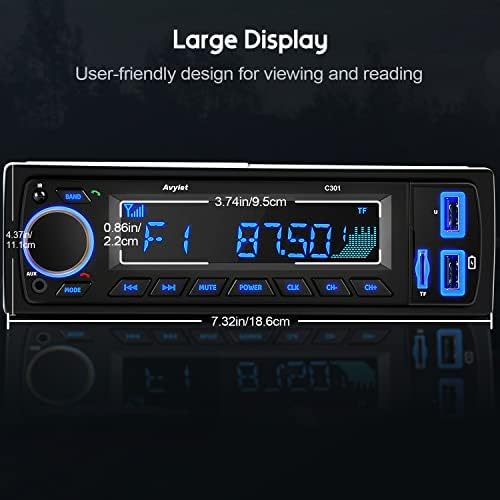 Bluetooth 5.0 Car Radio, Avylet 7 LED Colors Car Stereo Handsfree Calling  Stereo & Clock, FM Radio USB/AUX in/MP3/SD MP3 Player Wireless Remote