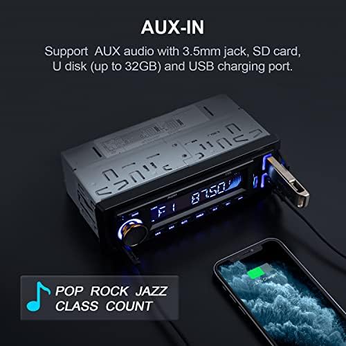 Bluetooth 5.0 Car Radio, Avylet 7 LED Colors Car Stereo Handsfree Calling  Stereo & Clock, FM Radio USB/AUX in/MP3/SD MP3 Player Wireless Remote