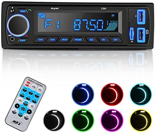 Bluetooth 5.0 Car Radio, Avylet 7 LED Colors Car Stereo Handsfree Calling  Stereo & Clock, FM Radio USB/AUX in/MP3/SD MP3 Player Wireless Remote  Control